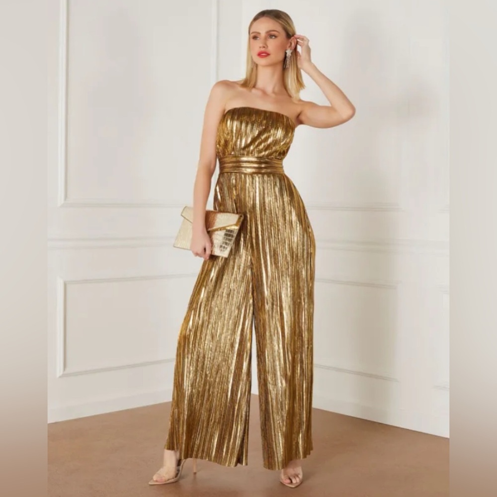 Flying Tomato Chantae Strapless Metallic Jumpsuit